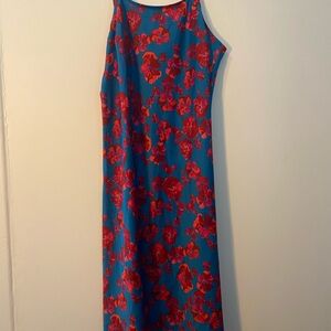 Floral Sleeveless Dress - Blue and Red